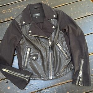 Mackage Lamb Leather & Denim Badass Biker Jacket